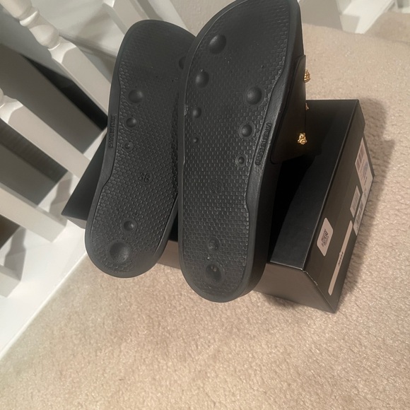 Versace Black Slides with Gold Medusa Accents - Picture 3 of 4